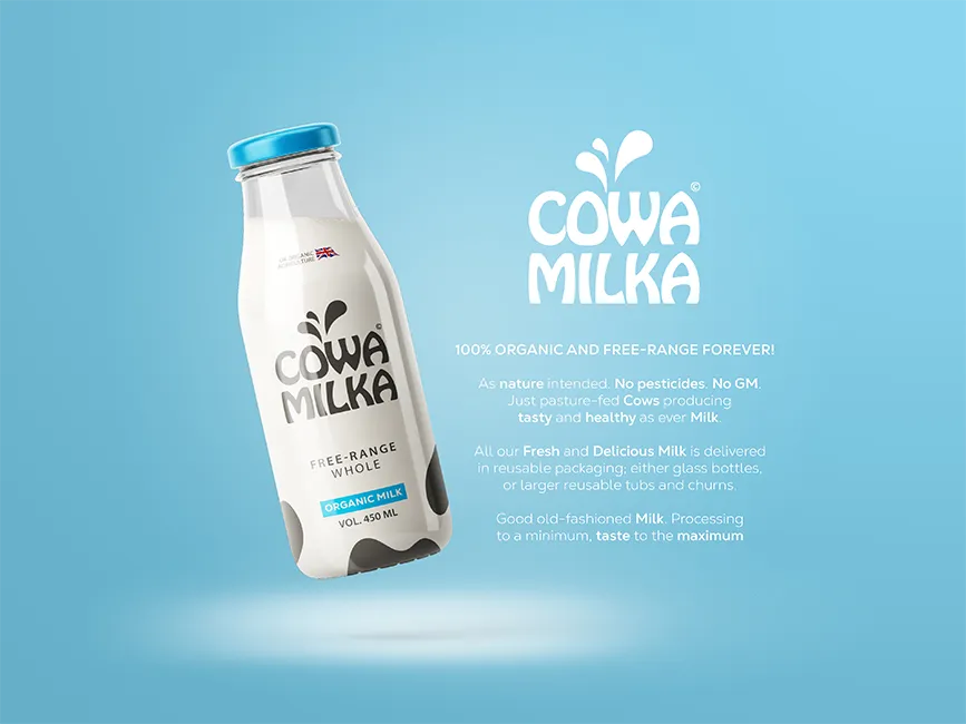 UK Cowa Milka Milk Bottle Label Design Agency Ipswich Uncuva